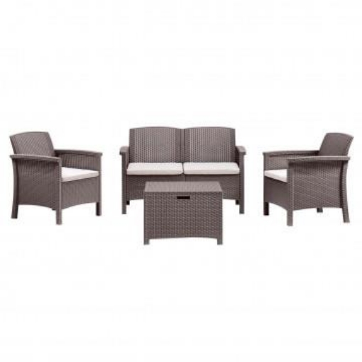SALOTTO VENEZIA IN WICKER TAUPE CON TAVOLO, DIVANO E POLTRONE OKX