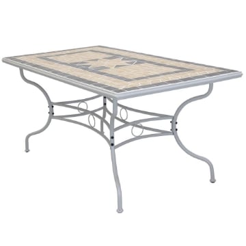 TAVOLO RETTANGOLARE PERSEO CON MOSAICO MARRONE E GRIGIO 160X90X74CM OKX