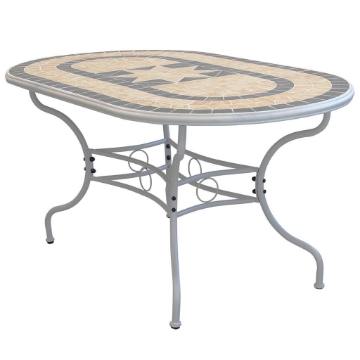 TAVOLO OVALE PERSEO CON MOSAICO MARRONE CHIARO E GRIGIO 160X90X74CM OKX