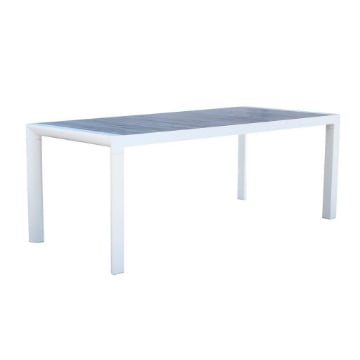 TAVOLO CARSON IN ALLUMINIO BIANCO TOP CERAMICA BI EFFETTO LEGNO 195X90X74CM OKX