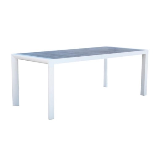 TAVOLO CARSON IN ALLUMINIO BIANCO TOP CERAMICA BI EFFETTO LEGNO 195X90X74CM OKX