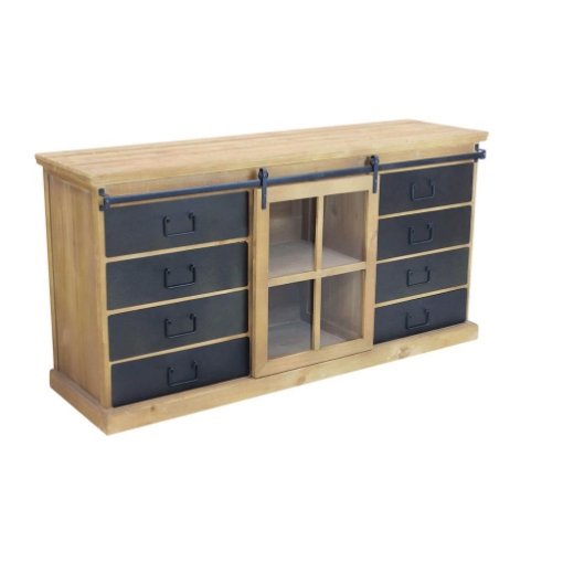 MOBILE CORDELL CON VETRINA A SCORRIMENTO E 6 CASSETTI ANTRACITE E LEGNO OKX