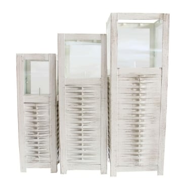 SET DI 3 LANTERNE MARIE IN ACCIAIO E VETRO A POLVERE BIANCO IN 3 DIMENSIONI OKX