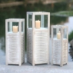 SET DI 3 LANTERNE MARIE IN ACCIAIO E VETRO A POLVERE BIANCO IN 3 DIMENSIONI OKX