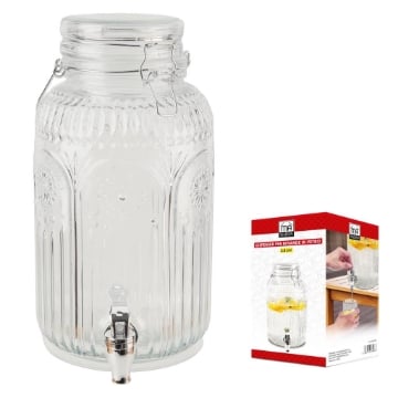 MA MAISON DISPENSER EROGATORE PER BEVANDE IN VETRO LAVORATO CON CHIUSURA A CLIP E GOMMA ERMETICA + BECCUCIO 3 LITRI OKX