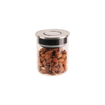 MA MAISON FOODIE BARATTOLO DA CUCINA BASSO IN VETRO CON COPERCHIO CROMATO INOX A CHIUSURA ERMETICA 10X12H CM OKX