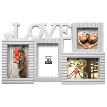 MA MAISON QUADRO PORTAFOTO DA ARREDO SCRITTA LOVE 5 CORNICI IN COLORE BIANCO 44X26 CM OKX