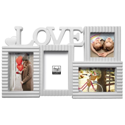 MA MAISON QUADRO PORTAFOTO DA ARREDO SCRITTA LOVE 5 CORNICI IN COLORE BIANCO 44X26 CM OKX