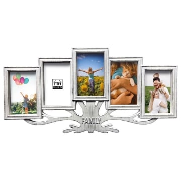 MA MAISON QUADRO PORTAFOTO DA ARREDO ALBERO DELLA VITA 5 CORNICI IN COLORE BIANCO ANTICATO SCRITTA FAMILY 56X28 CM OKX