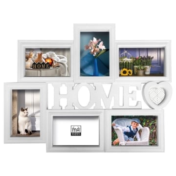 MA MAISON QUADRO PORTAFOTO DA ARREDO CON SCRITTA HOME E CUORE 6 CORNICI STRUTTURA IN COLORE BIANCO 50X39 CM OKX