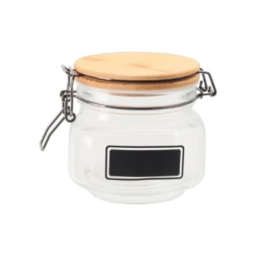 MA MAISON PURE GLAS BARATTOLO IN VETRO CON TAPPO IN LEGNO CHIUSURA A CLIP + ETICHETTA PER PERSONALIZZAZIONE 12X12X11H CM OKX