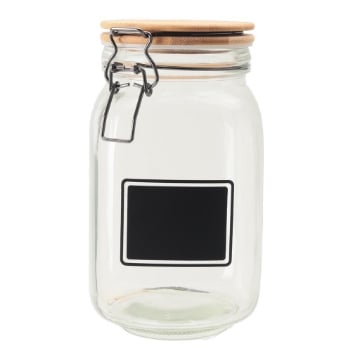 MA MAISON PURE GLAS BARATTOLO IN VETRO CON TAPPO IN LEGNO CHIUSURA A CLIP + ETICHETTA PER PERSONALIZZAZIONE 12X12X20H CM OKX