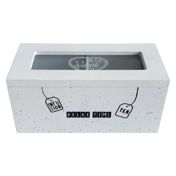 MA MAISON SCATOLA PORTA TÉ RELAX TIME CON DUE SCOMPARTI COLORE BIANCO E VETRO 8X16 CM 
