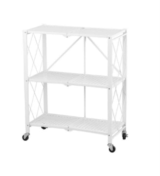 MA MAISON SCAFFALE PIEGHEVOLE 3 RIPIANI IN COLORE BIANCO CON ROTELLE PER SPOSTAMENTO RICHIUDIBILE E RIPONIBILE 72X34X88,5H CM OKX