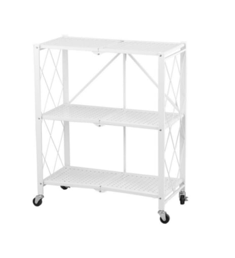 MA MAISON SCAFFALE PIEGHEVOLE 3 RIPIANI IN COLORE BIANCO CON ROTELLE PER SPOSTAMENTO RICHIUDIBILE E RIPONIBILE 72X34X88,5H CM OKX