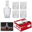 MA MAISON SET BOTTIGLIA IN VETRO DECORATO OCON TAPPO DA WHISKY + 4 BICCHIERI IN VETRO SET DESIGN PER LIQUORI E AMARI OKX