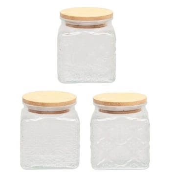 MA MAISON AQUARE BARATTOLO QUADRATO IN VETRO CON TAPPO IN LEGNO 10X10 H CM FANTASIE ASSORTITE OKX