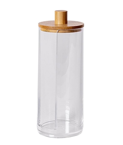 MA MAISON DISPENSER PER DISCHETTI IN PLASTICA CON TAPPO IN LEGNO 7X18H CM E COMODA APERTURA CENTRALE OKX