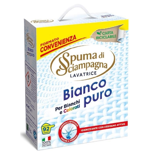 SPUMA DI SCIAMPAGNA FUSTO DETERSIVO POLVERE BUCATO LAVATRICE BIANCO PURO 92 LAVAGGI 4140 GRAMMI PER BIANCHI E COLORATI OKX 