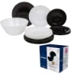 MAURY'S SERVIZIO DA TAVOLA LEA 19 PEZZI IN COLORE BIANCO E NERO 6 FONDI - 6 PIANI -6 DA FRUTTA + 1 CIOTOLA LUMINARC OKX