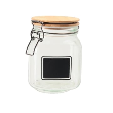 MA MAISON PURE GLAS BARATTOLO IN VETRO CON TAPPO IN LEGNO CHIUSURA A CLIP + ETICHETTA PER PERSONALIZZAZIONE 12X12X16H CM OKX
