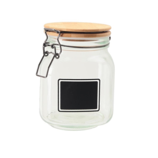 MA MAISON PURE GLAS BARATTOLO IN VETRO CON TAPPO IN LEGNO CHIUSURA A CLIP + ETICHETTA PER PERSONALIZZAZIONE 12X12X16H CM OKX