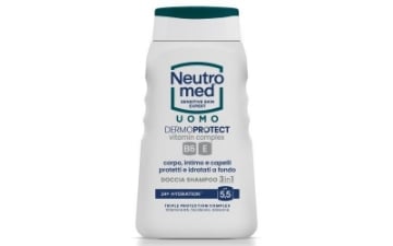 NEUTRO MED DOCCIA SHAMPOO PER UOMO 3 IN 1 DERMOPROTECT VITAMINA B6/E CON GLICERINA 24H DI IDRATAZIONE PH 5,5 