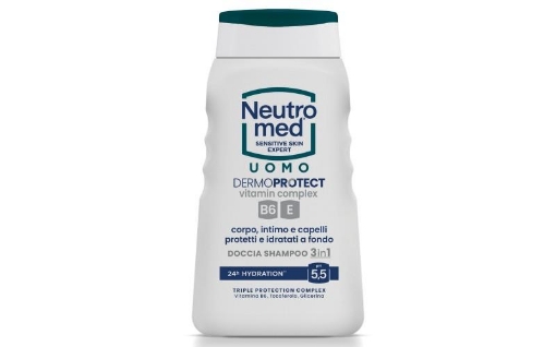 NEUTRO MED DOCCIA SHAMPOO PER UOMO 3 IN 1 DERMOPROTECT VITAMINA B6/E CON GLICERINA 24H DI IDRATAZIONE PH 5,5 