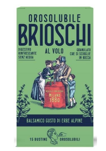 BRIOSCHI OROSOLUBILI DIGESTIVO RINFRESCANTE SENZA ACQUA GRANULATO CHE SI SCIOGLIE IN BOCCA GUSTO ERBE ALPINE 15 BUSTINE 