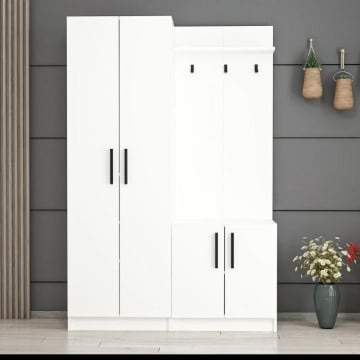 DANTE ARMADIO DA INGRESSO CON APPENDIABITI COLORE BIANCO 5 RIPIANI + 7 GANCI H 180 X L 120 X P 37 CM