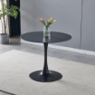 TAVOLO ROTONDO DOT CON PIANO IN CERAMICA EFFETTO MARMO NERO CON PARTICOLARI ORO E GAMBA NERA 120X75 H