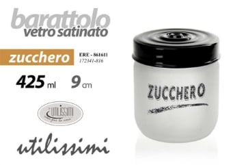 BARATTOLO IN VETRO OPACO DA 425CC PER ZUCCHERO COPERCHIO NERO