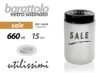 BARATTOLO IN VETRO SATINATO OPACO PER SALE DA 660CC  TOP NERO