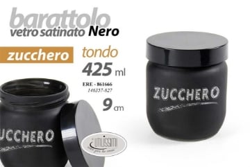 BARATTOLO IN VETRO SATINATO TONDO DA 425ML PER ZUCCHERO COLORE NERO