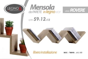 MENSOLA ZIG ZAG DIMENSIONI 59X12X12 CM IN COLORE ROVERE