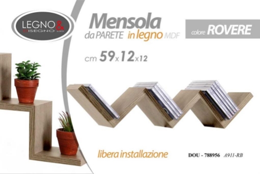 MENSOLA ZIG ZAG DIMENSIONI 59X12X12 CM IN COLORE ROVERE