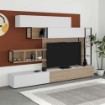PARETE ATTREZZATA TRONADOR 260 CM BIANCO E ROVERE CON SCAFFALI IN DESIGN CUBICO E ANTE A RIBALTA