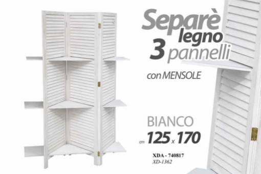 SEPARÈ IN LEGNO CON 4 PANNELLI DA 125 X 170 CM BIANCO