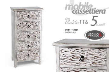 MOBILE A 5 CASSETTI EFFETTO ANTICATO 60X36X116 CM IN COLORE BIANCO SPORCO