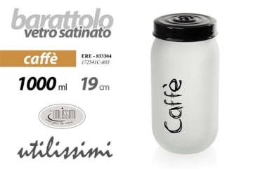 BARATTOLO IN VETRO OPACO PER CAFFÈ DA 1000CC COPERCHIO NERO