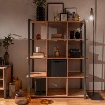 LIBRERIA DENVER 31 A CUBI COLORE ROVERE E QUERCIA CON PROFILI IN ANTRACITE 107X39X145 H CM