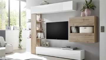 PARETE ATTREZZATA LIBRERIA ASTRAKAT COLORE STRUTTURA E FRONTALI ROVERE/BIANCO 395L X 60P X187 H