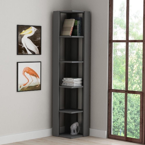 LIBRERIA ANGOLARE NATI COLORE ANTRACITE CON 5 RIPIANI FORMA CUBICA A SCOMPARSA MISURE 34X34X161 H CM