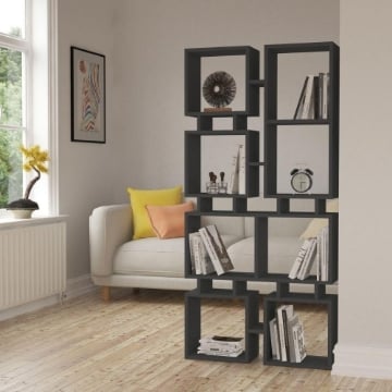 LIBRERIA BIFACCIALE RAIL COLOR NERO CON SUBI DI VARIE DIMENSIONI 79X24X166,5 H CM