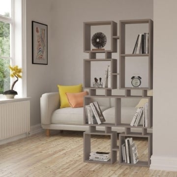 LIBRERIA BIFACCIALE RAIL COLOR TORTORA CON SUBI DI VARIE DIMENSIONI 79X24X166,5 H CM