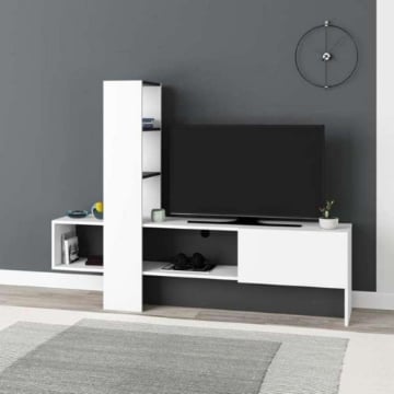MOBILE PORTA TV COLORE BIANCO ANTRACITE CON ANTA A RIBALTA CON VANI A GIORNO E RIPIANI - L180 X P38 X 138 H CM