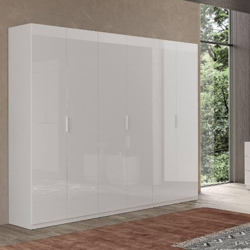 PAVESE ARMADIO BIANCO LUCIDO CON 6 ANTE A BATTENTE L 275 X P 55 X H 240 6 ASTE E 3 RIPIANI