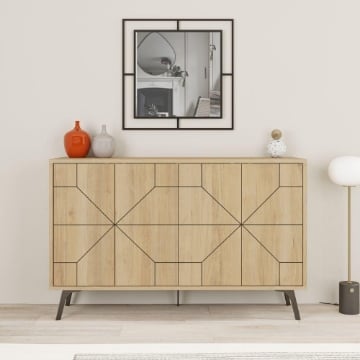 MOBILE DA INGRESSO MADIA 4 ANTE DUNE COLORE ROVERE CON DISEGNO GEOMETRICO L 123 X P 35 X 77,4 H CM