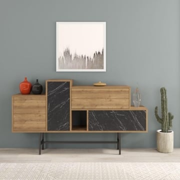 MOBILE DA INGRESSO MADIA HERMES COLORE HITIT NOCE CON ANTE E CASSETTI EFFETTO MARMO 160X35,5X90 H CM