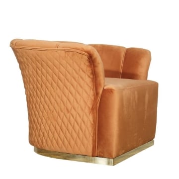 POLTRONA A FORMA DI SEMI CONCHIGLIA  COLOR RUGGINE CHIARO SCHIENALE CON CUCITURE A ROMBO BASE ORO - 90X85X70 H CM